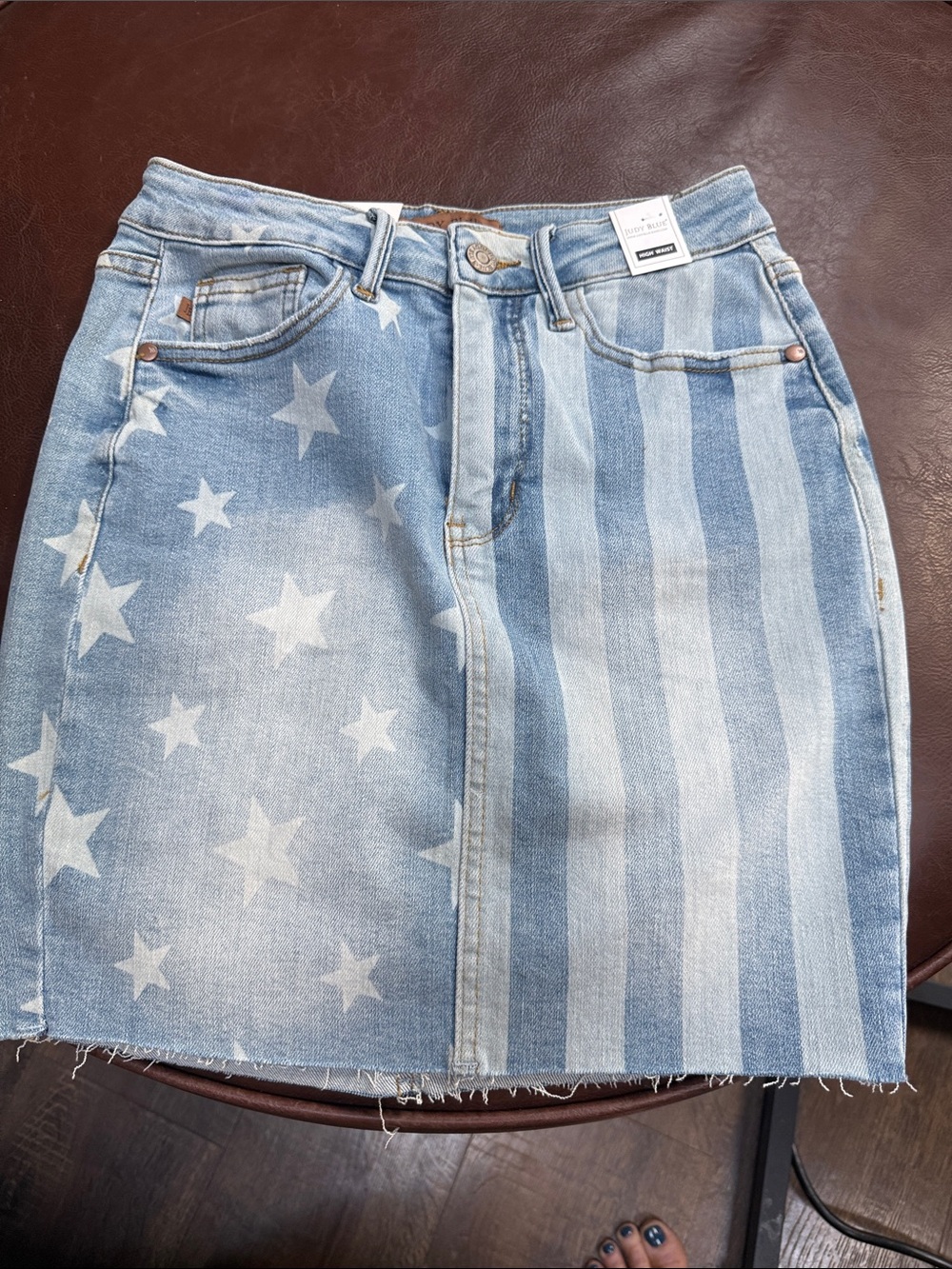 Judy Blue Denim Star & Stripe Mini Skirt - Light Blue